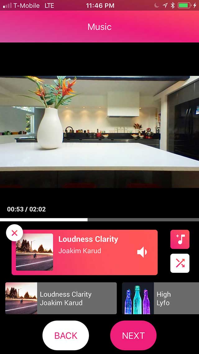 Screenshot of OpenFrame app, music options