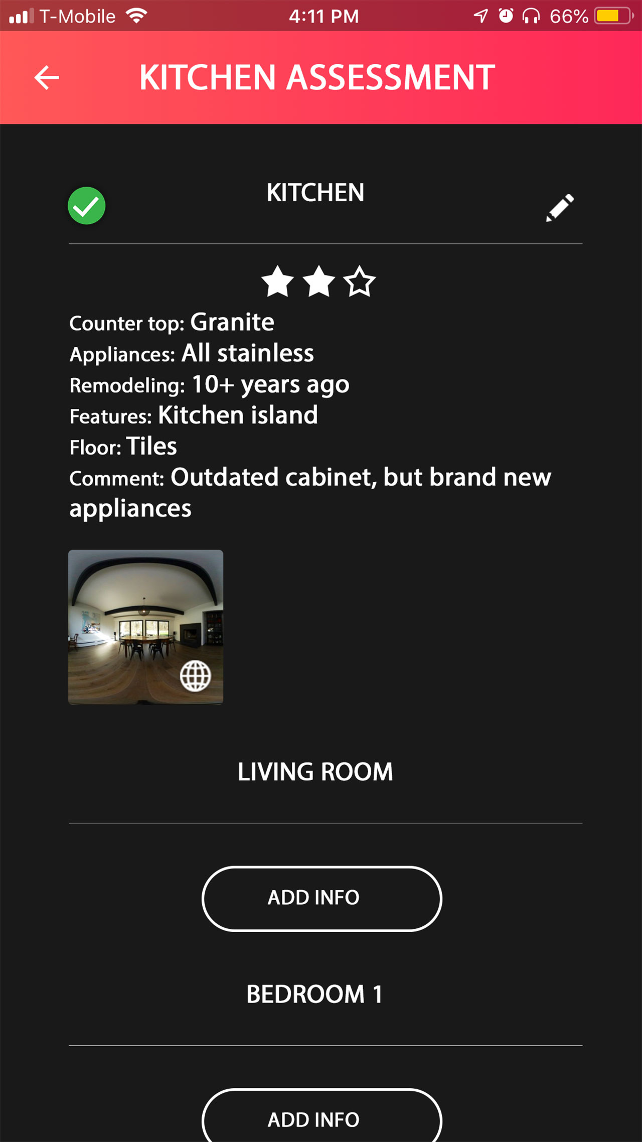 Screenshot of OpenFrame app, assessment review